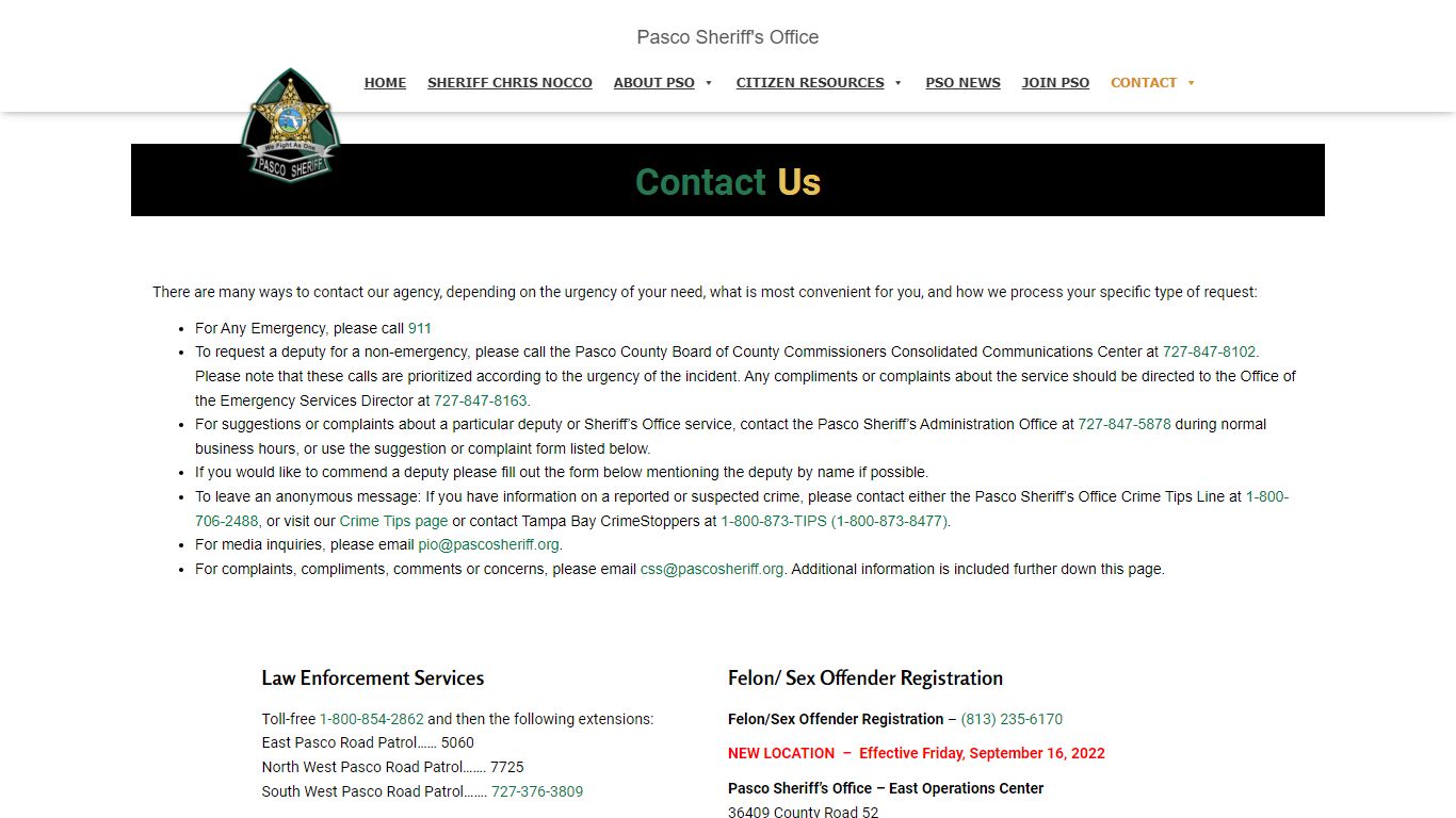 Contact Us - Pasco County Sheriff's Office